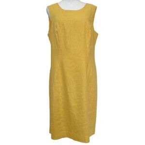 Vintage Linen Shift Dress Size 14 Yellow Sleeveless Summer Resort Casual